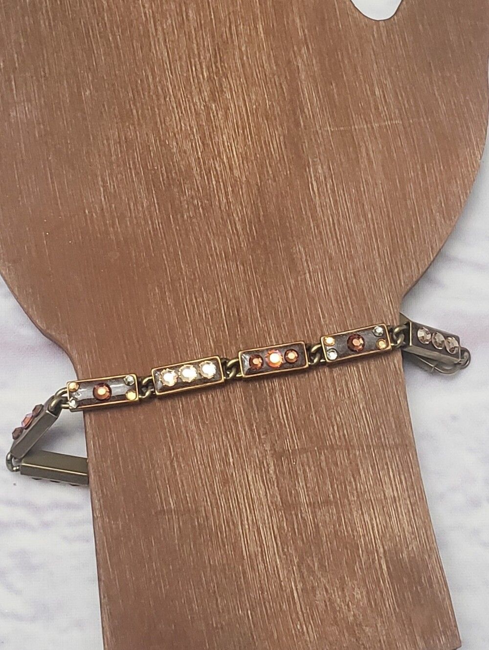 Vintage ANNE KOPLIK Rectangular Link Bracelet With Enameling & Crystals
